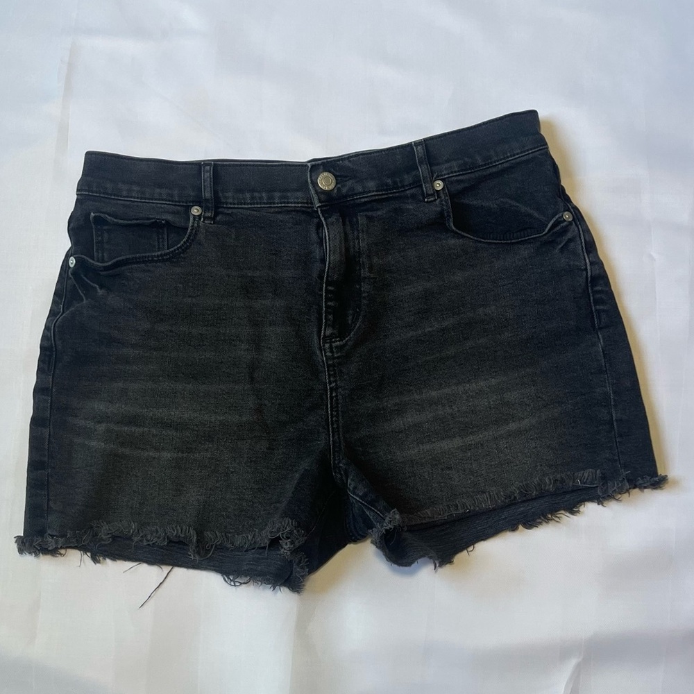 LOFT Washed Black Denim High Waisted Frayed Hem Women's Shorts Size 10